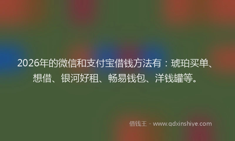 2026年的微信和支付宝借钱方法有：琥珀买单、想借、银河好租、畅易钱包、洋钱罐等。