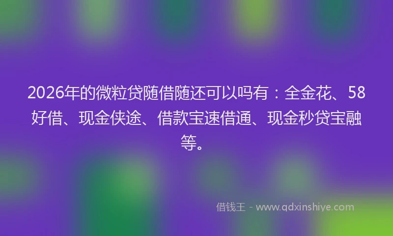 2026年的微粒贷随借随还可以吗有：全金花、58好借、现金侠途、借款宝速借通、现金秒贷宝融等。