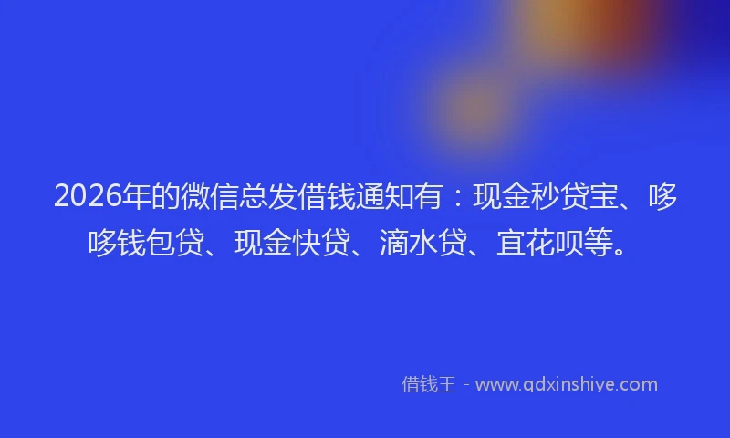 2026年的微信总发借钱通知有：现金秒贷宝、哆哆钱包贷、现金快贷、滴水贷、宜花呗等。