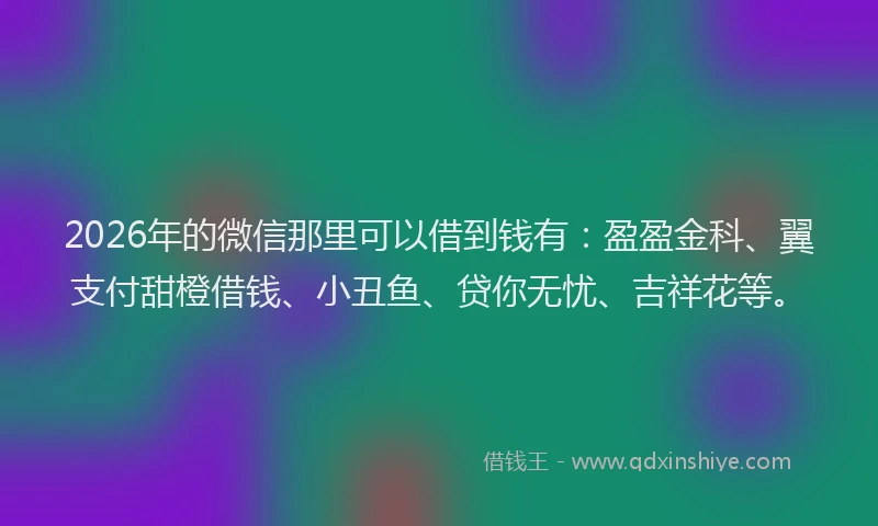 2026年的微信那里可以借到钱有：盈盈金科、翼支付甜橙借钱、小丑鱼、贷你无忧、吉祥花等。