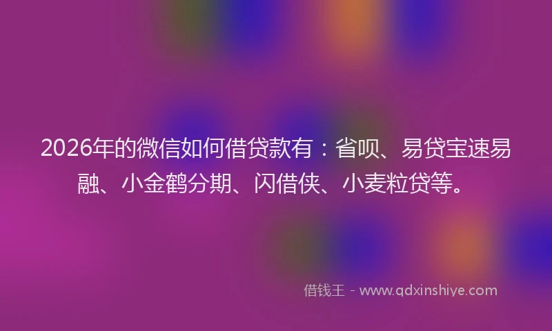 2026年的微信如何借贷款有：省呗、易贷宝速易融、小金鹤分期、闪借侠、小麦粒贷等。