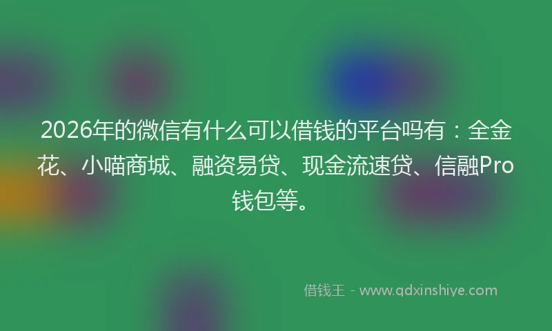 2026年的微信有什么可以借钱的平台吗有：全金花、小喵商城、融资易贷、现金流速贷、信融Pro钱包等。