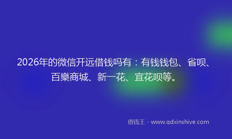 2026年的微信开远借钱吗有:有钱钱包、省呗、百樂商城、新一花、宜花呗等。