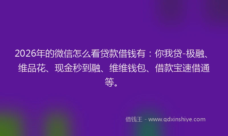 2026年的微信怎么看贷款借钱有：你我贷-极融、维品花、现金秒到融、维维钱包、借款宝速借通等。