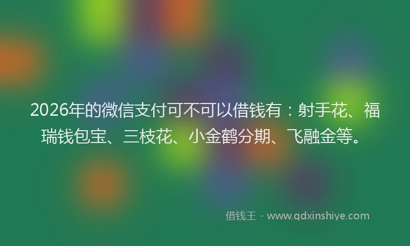 2026年的微信支付可不可以借钱有：射手花、福瑞钱包宝、三枝花、小金鹤分期、飞融金等。