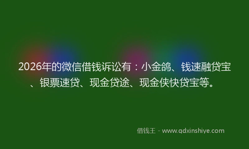2026年的微信借钱诉讼有：小金鸽、钱速融贷宝、银票速贷、现金贷途、现金侠快贷宝等。