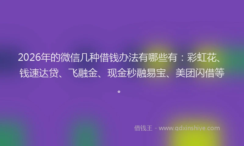2026年的微信几种借钱办法有哪些有：彩虹花、钱速达贷、飞融金、现金秒融易宝、美团闪借等。
