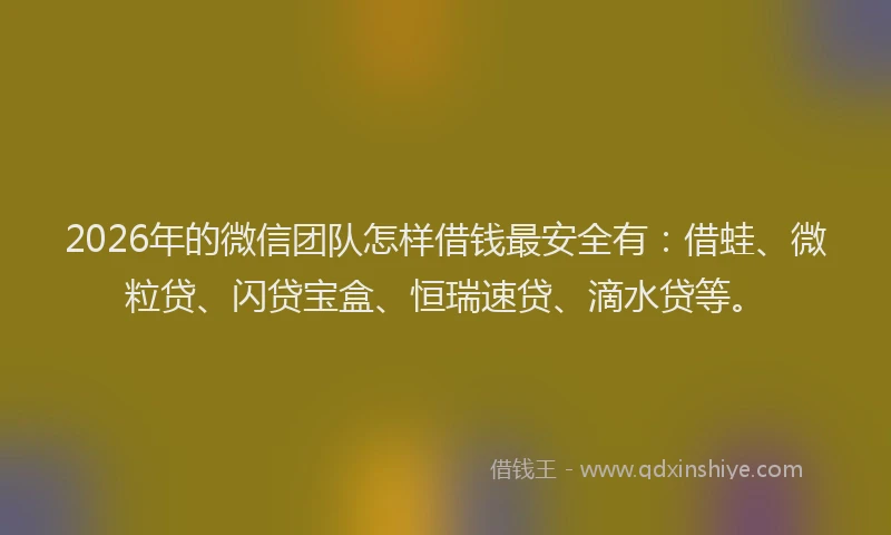 2026年的微信团队怎样借钱最安全有：借蛙、微粒贷、闪贷宝盒、恒瑞速贷、滴水贷等。