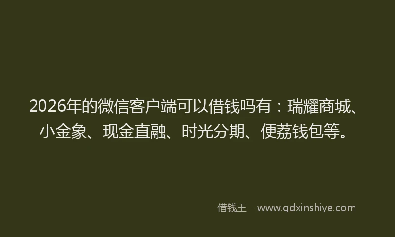 2026年的微信客户端可以借钱吗有：瑞耀商城、小金象、现金直融、时光分期、便荔钱包等。