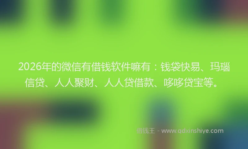2026年的微信有借钱软件嘛有：钱袋快易、玛瑙信贷、人人聚财、人人贷借款、哆哆贷宝等。