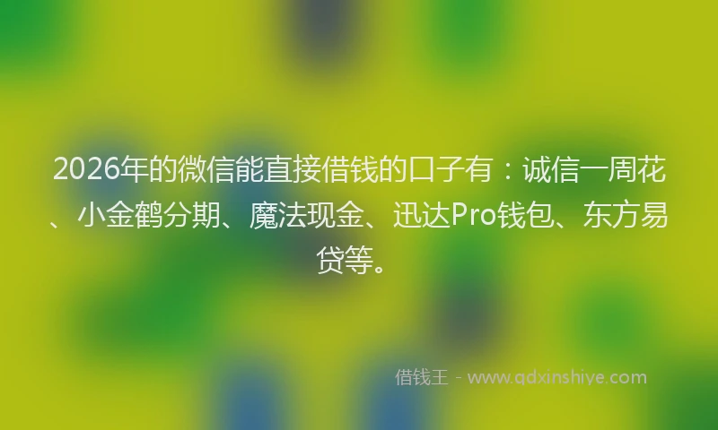 2026年的微信能直接借钱的口子有：诚信一周花、小金鹤分期、魔法现金、迅达Pro钱包、东方易贷等。