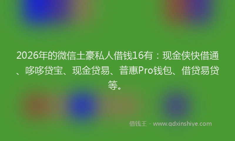 2026年的微信土豪私人借钱16有：现金侠快借通、哆哆贷宝、现金贷易、普惠Pro钱包、借贷易贷等。