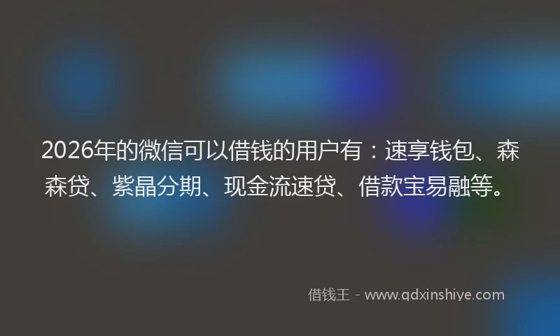 2026年的微信可以借钱的用户有：速享钱包、森森贷、紫晶分期、现金流速贷、借款宝易融等。