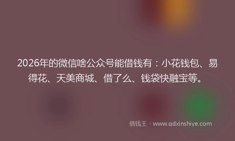 2026年的微信啥公众号能借钱有：小花钱包、易得花、天美商城、借了么、钱袋快融宝等。