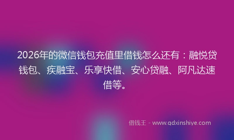 2026年的微信钱包充值里借钱怎么还有：融悦贷钱包、疾融宝、乐享快借、安心贷融、阿凡达速借等。