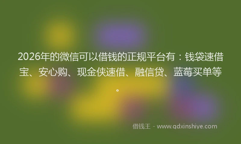 2026年的微信可以借钱的正规平台有：钱袋速借宝、安心购、现金侠速借、融信贷、蓝莓买单等。