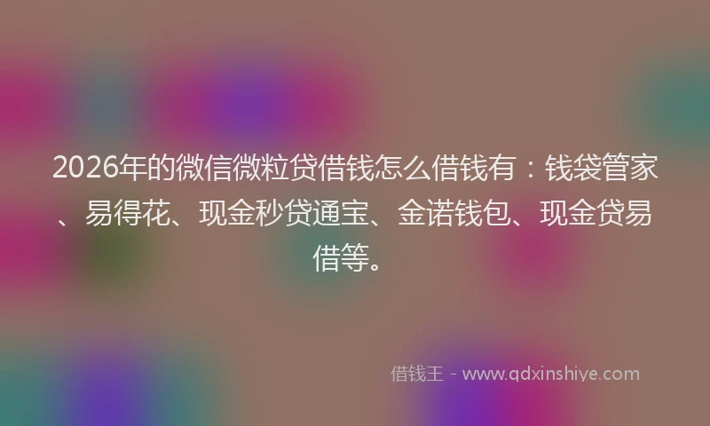 2026年的微信微粒贷借钱怎么借钱有：钱袋管家、易得花、现金秒贷通宝、金诺钱包、现金贷易借等。