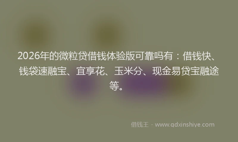 2026年的微粒贷借钱体验版可靠吗有：借钱快、钱袋速融宝、宜享花、玉米分、现金易贷宝融途等。