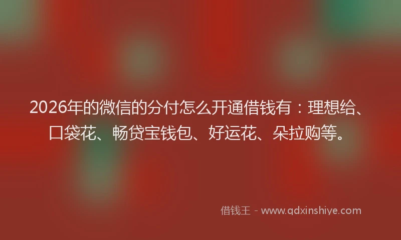 2026年的微信的分付怎么开通借钱有:理想给、口袋花、畅贷宝钱包、好运花、朵拉购等。