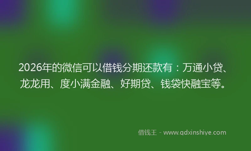 2026年的微信可以借钱分期还款有：万通小贷、龙龙用、度小满金融、好期贷、钱袋快融宝等。