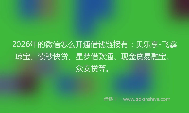 2026年的微信怎么开通借钱链接有：贝乐享-飞鑫琼宝、读秒快贷、星梦借款通、现金贷易融宝、众安贷等。