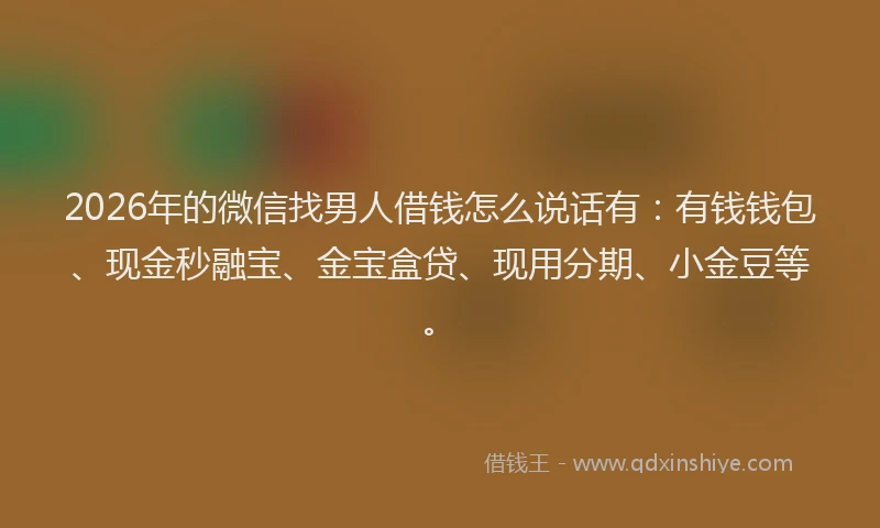 2026年的微信找男人借钱怎么说话有:有钱钱包、现金秒融宝、金宝盒贷、现用分期、小金豆等。