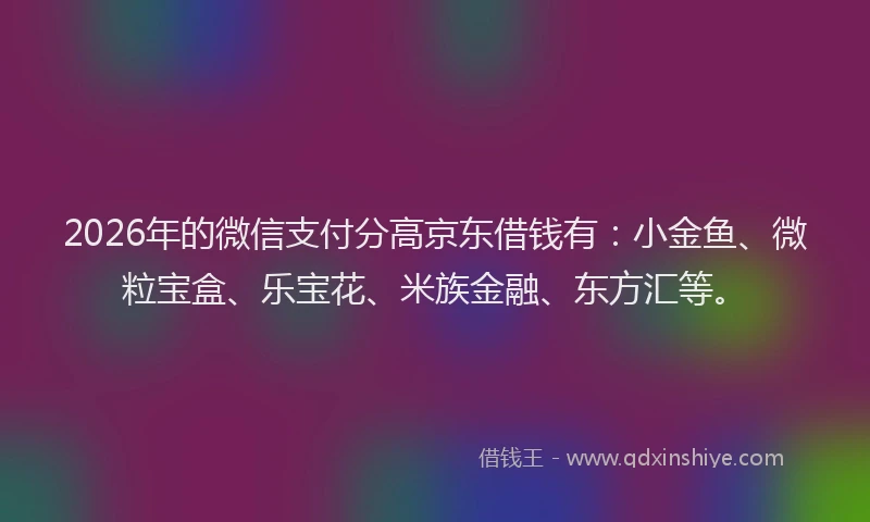 2026年的微信支付分高京东借钱有：小金鱼、微粒宝盒、乐宝花、米族金融、东方汇等。