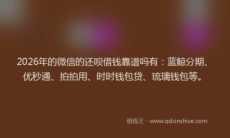 2026年的微信的还呗借钱靠谱吗有:蓝鲸分期、优秒通、拍拍用、时时钱包贷、琉璃钱包等。