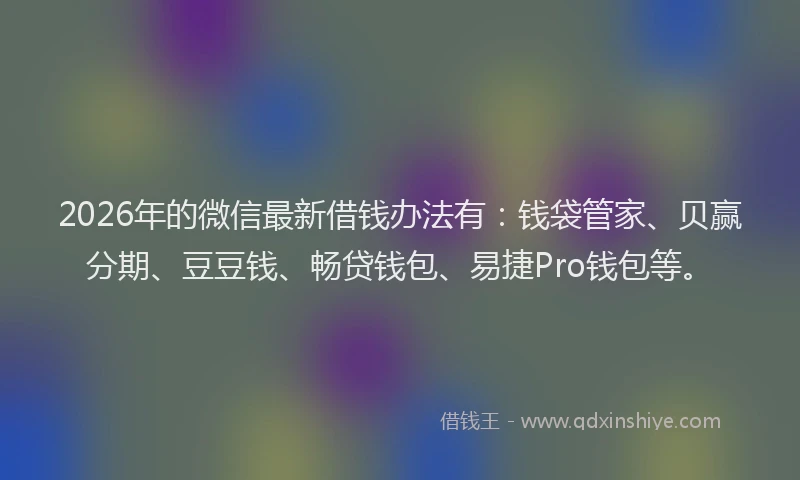 2026年的微信最新借钱办法有：钱袋管家、贝赢分期、豆豆钱、畅贷钱包、易捷Pro钱包等。