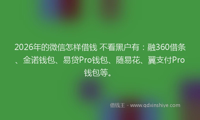 2026年的微信怎样借钱 不看黑户有：融360借条、金诺钱包、易贷Pro钱包、随易花、翼支付Pro钱包等。