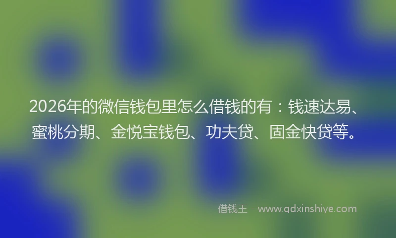 2026年的微信钱包里怎么借钱的有:钱速达易、蜜桃分期、金悦宝钱包、功夫贷、固金快贷等。