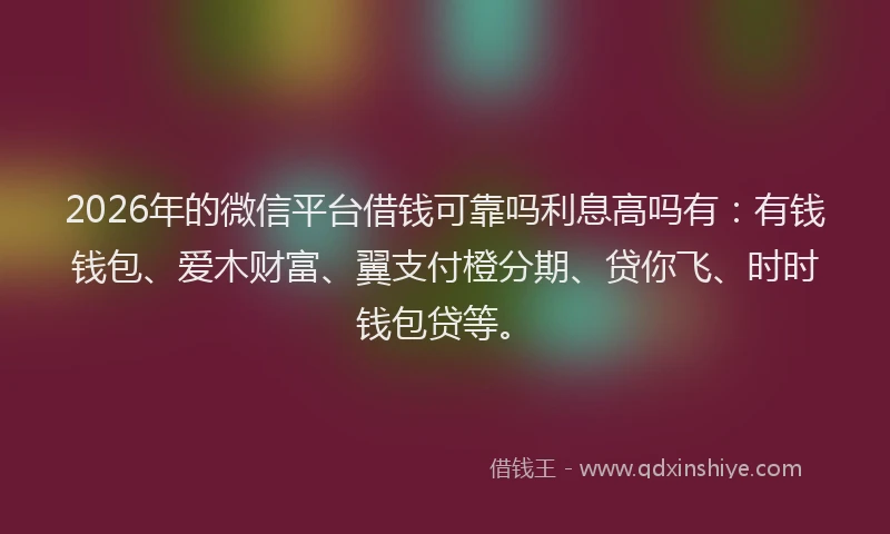 2026年的微信平台借钱可靠吗利息高吗有:有钱钱包、爱木财富、翼支付橙分期、贷你飞、时时钱包贷等。