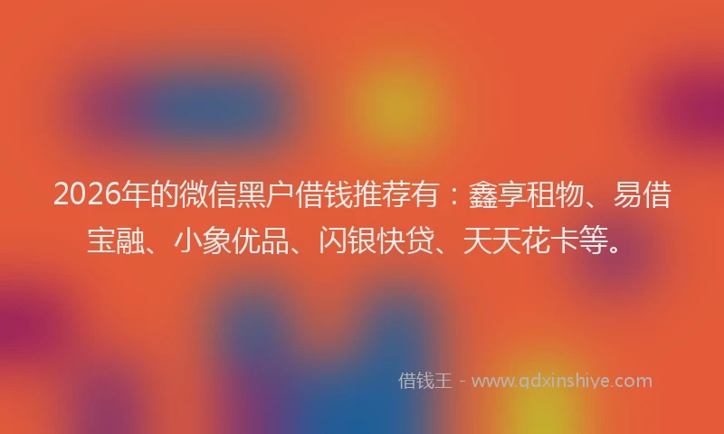 2026年的微信黑户借钱推荐有：鑫享租物、易借宝融、小象优品、闪银快贷、天天花卡等。