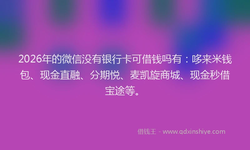 2026年的微信没有银行卡可借钱吗有：哆来米钱包、现金直融、分期悦、麦凯旋商城、现金秒借宝途等。