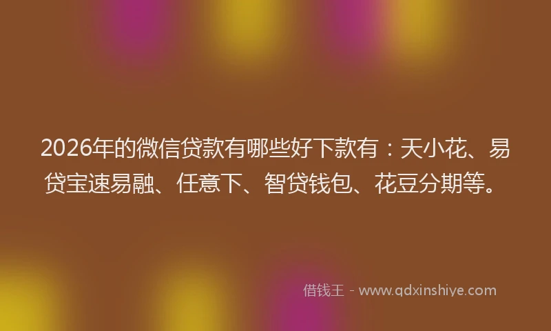 2026年的微信贷款有哪些好下款有：天小花、易贷宝速易融、任意下、智贷钱包、花豆分期等。