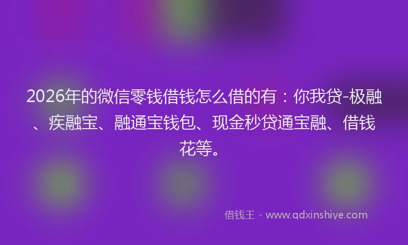 2026年的微信零钱借钱怎么借的有：你我贷-极融、疾融宝、融通宝钱包、现金秒贷通宝融、借钱花等。