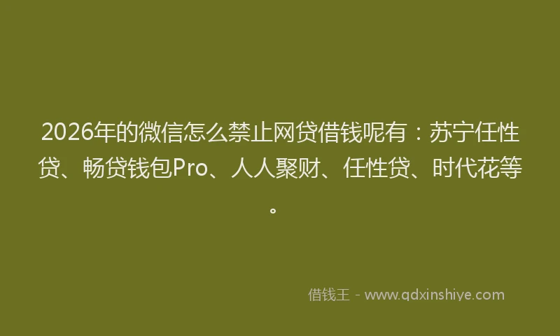 2026年的微信怎么禁止网贷借钱呢有：苏宁任性贷、畅贷钱包Pro、人人聚财、任性贷、时代花等。