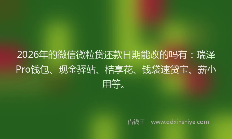 2026年的微信微粒贷还款日期能改的吗有:瑞泽Pro钱包、现金驿站、桔享花、钱袋速贷宝、薪小用等。