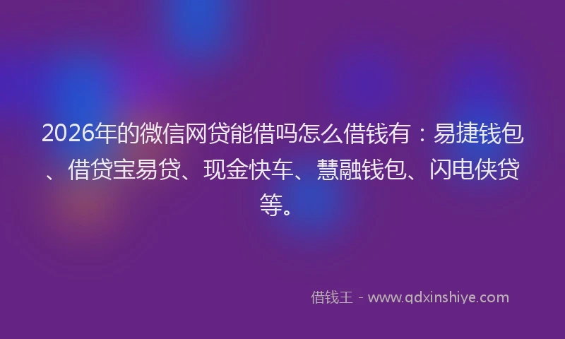 2026年的微信网贷能借吗怎么借钱有：易捷钱包、借贷宝易贷、现金快车、慧融钱包、闪电侠贷等。