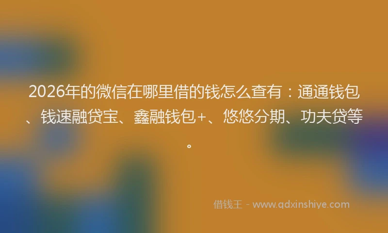 2026年的微信在哪里借的钱怎么查有：通通钱包、钱速融贷宝、鑫融钱包+、悠悠分期、功夫贷等。