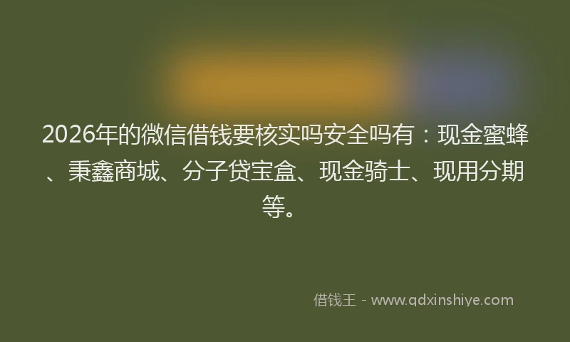 2026年的微信借钱要核实吗安全吗有：现金蜜蜂、秉鑫商城、分子贷宝盒、现金骑士、现用分期等。
