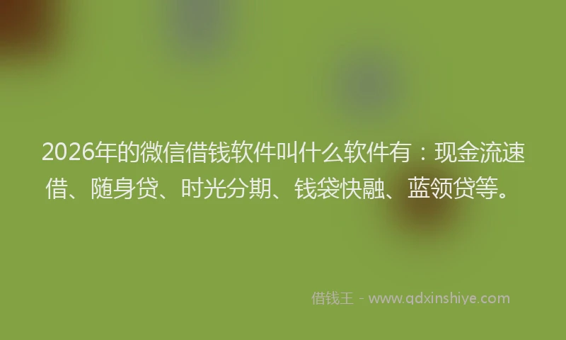 2026年的微信借钱软件叫什么软件有：现金流速借、随身贷、时光分期、钱袋快融、蓝领贷等。