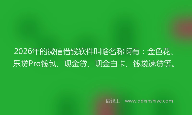 2026年的微信借钱软件叫啥名称啊有：金色花、乐贷Pro钱包、现金贷、现金白卡、钱袋速贷等。