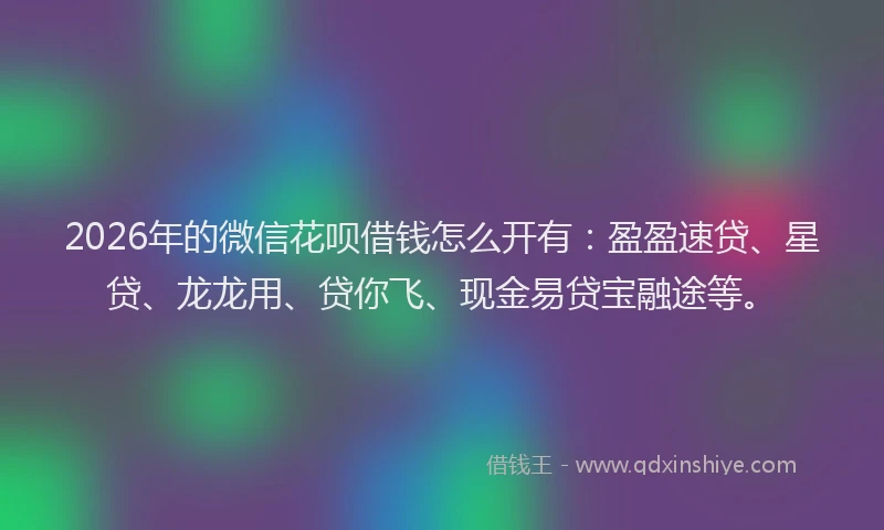 2026年的微信花呗借钱怎么开有：盈盈速贷、星贷、龙龙用、贷你飞、现金易贷宝融途等。