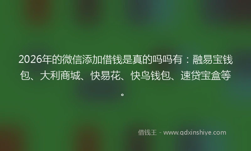 2026年的微信添加借钱是真的吗吗有:融易宝钱包、大利商城、快易花、快鸟钱包、速贷宝盒等。