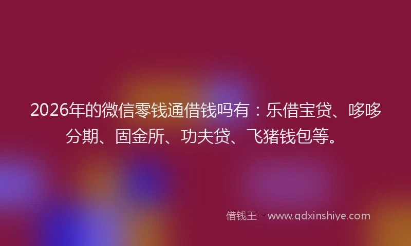 2026年的微信零钱通借钱吗有：乐借宝贷、哆哆分期、固金所、功夫贷、飞猪钱包等。