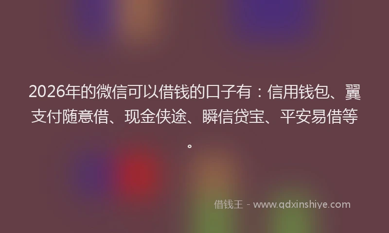 2026年的微信可以借钱的口子有：信用钱包、翼支付随意借、现金侠途、瞬信贷宝、平安易借等。