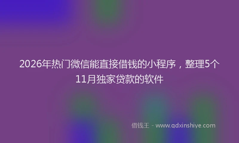 2026年热门微信能直接借钱的小程序，整理5个11月独家贷款的软件