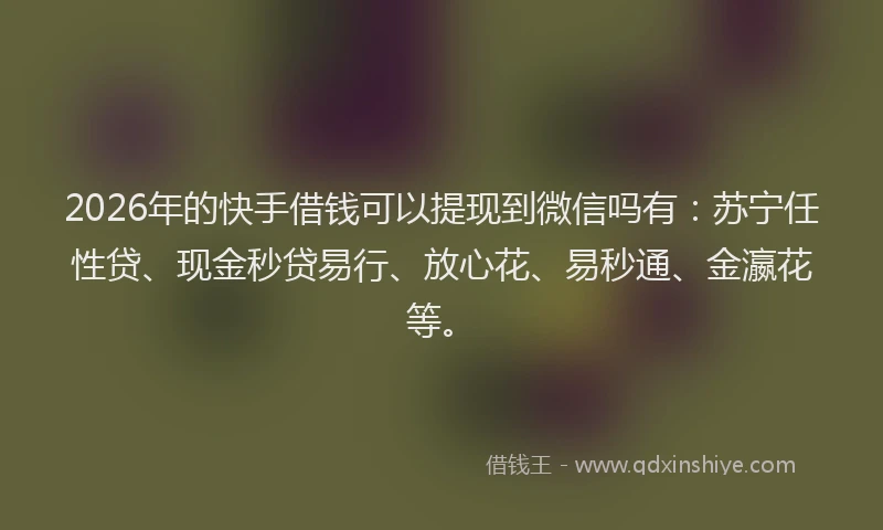 2026年的快手借钱可以提现到微信吗有：苏宁任性贷、现金秒贷易行、放心花、易秒通、金瀛花等。