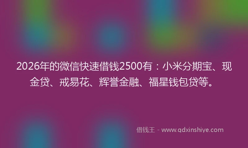 2026年的微信快速借钱2500有:小米分期宝、现金贷、戒易花、辉誉金融、福星钱包贷等。
